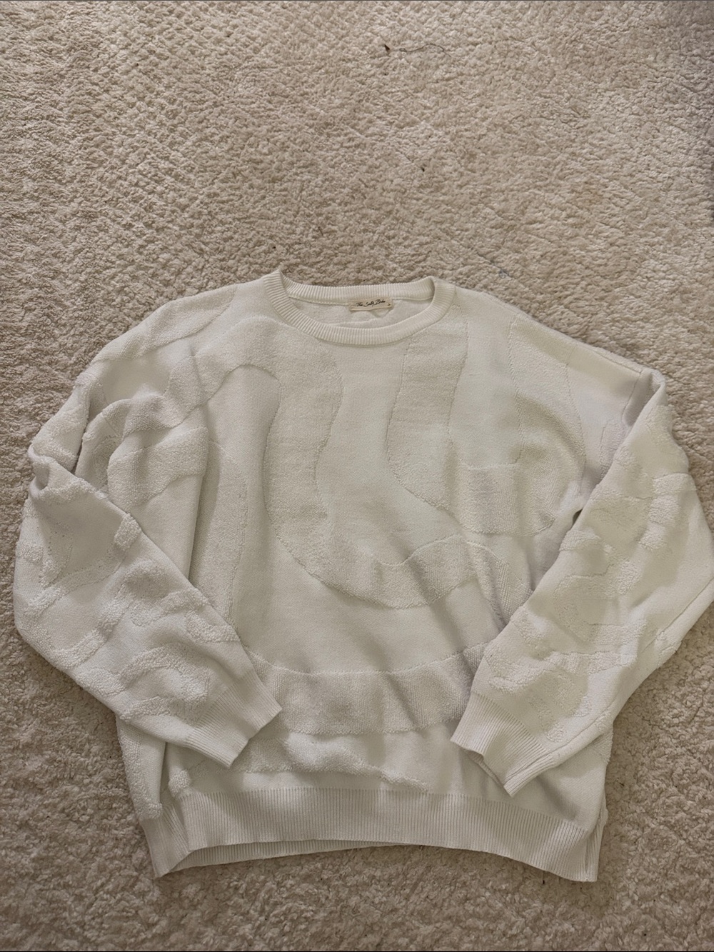 Women's White Crewneck Textured Sweater